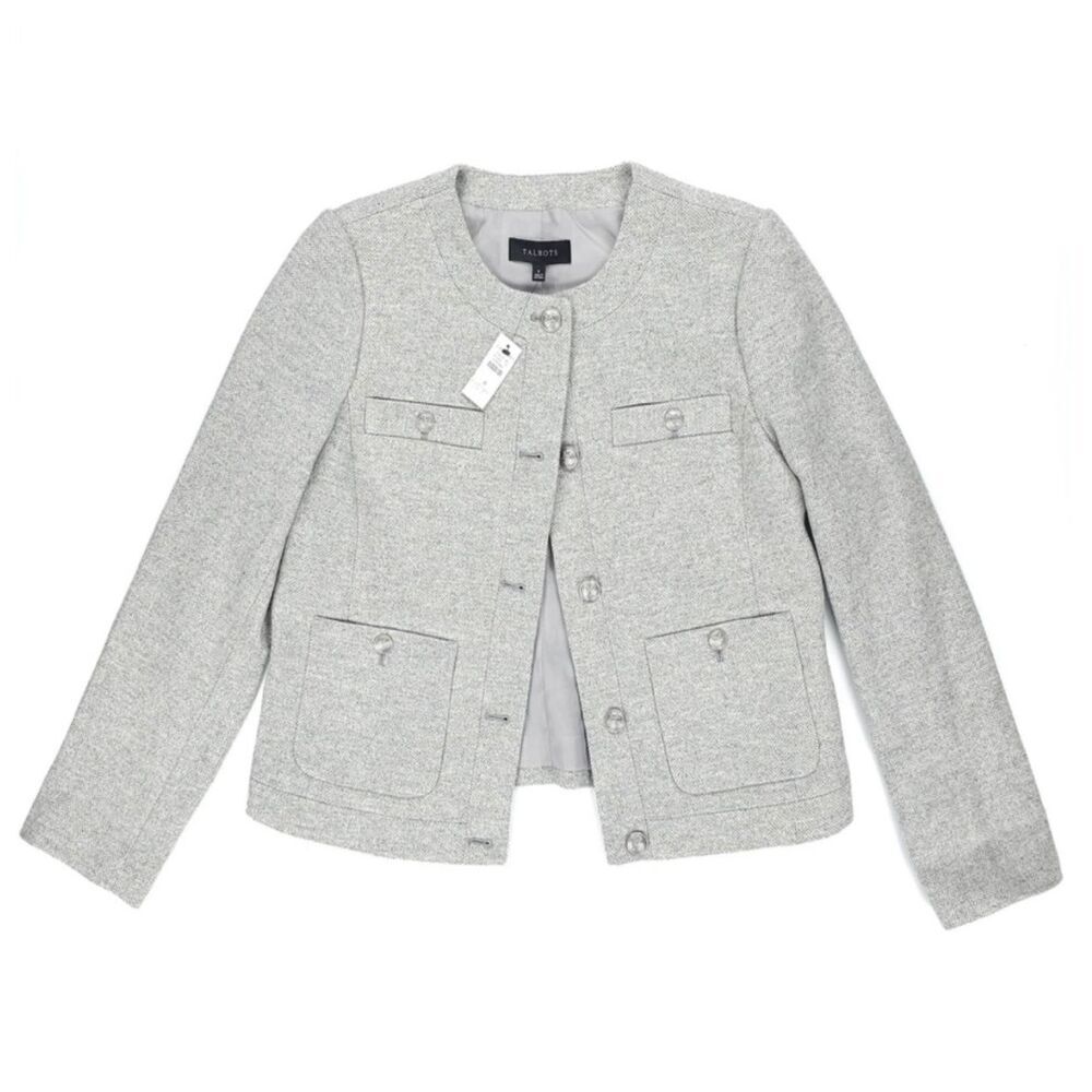 NWT Talbots Wool Herringbone Shetland Jacket Old Money Preppy Quiet Luxury Gray